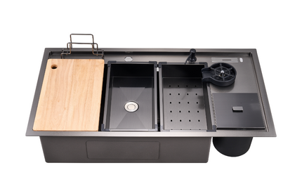 HAUSTERN URANUS SERIES HAND CRAFTED STAINLESS STEEL FUSION SINK W ACCESSORIES - TITANIUM GREY COLOUR (HT-URANUS-1000-TG)