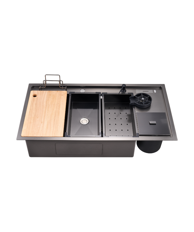 HAUSTERN URANUS SERIES HAND CRAFTED STAINLESS STEEL FUSION SINK W ACCESSORIES - TITANIUM GREY COLOUR (HT-URANUS-1000-TG)