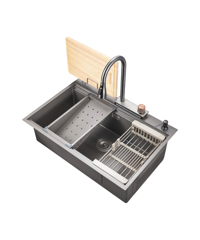 HAUSTERN MERCURY SERIES HAND CRAFTED STAINLESS STEEL FUSION SINK W ACCESSORIES-TITANIUM GREY COLOUR(800-TG)(HT-MERCURY-800-TG)