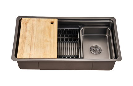 HAUSTERN NEPTUNE SERIES HAND CRAFTED STAINLESS STEEL FUSION SINK W ACCESSORIES-TITANIUM GREY COLOUR(780-TG)(HT-NEPTUNE-780-TG)