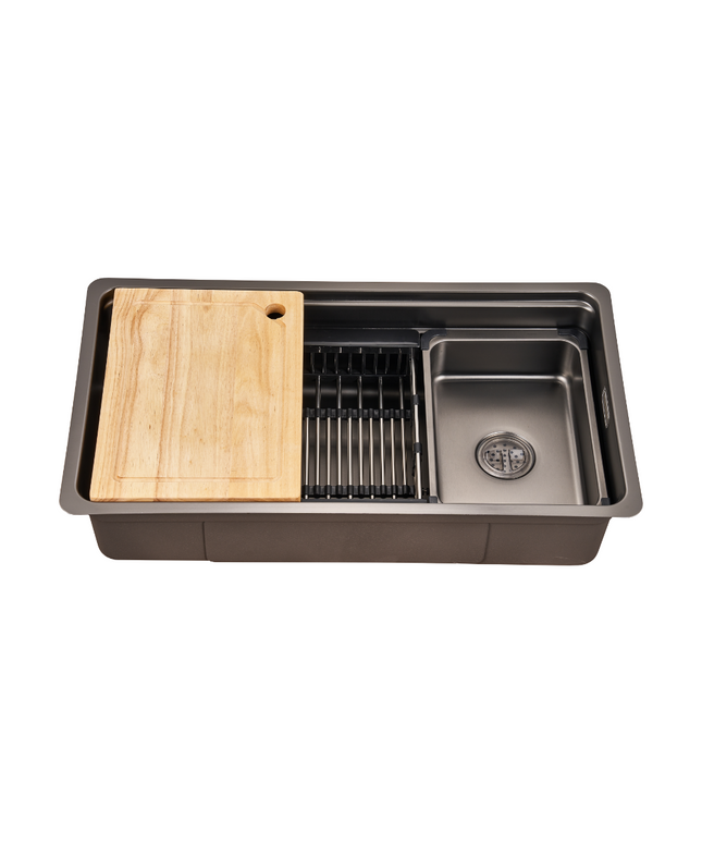 HAUSTERN NEPTUNE SERIES HAND CRAFTED STAINLESS STEEL FUSION SINK W ACCESSORIES-TITANIUM GREY COLOUR(780-TG)(HT-NEPTUNE-780-TG)