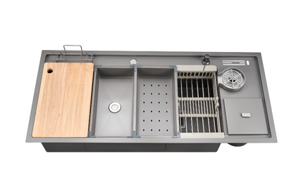 HAUSTERN URANUS SERIES HAND CRAFTED STAINLESS STEEL FUSION SINK W ACCESSORIES - TITANIUM GREY COLOUR (HT-URANUS-1200-TG)