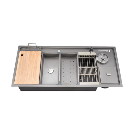 HAUSTERN URANUS SERIES HAND CRAFTED STAINLESS STEEL FUSION SINK W ACCESSORIES - DIAMOND BLACK COLOUR (HT-URANUS-1200-BK)