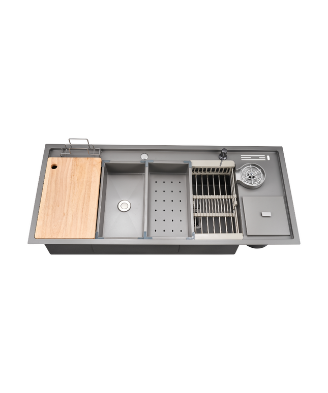HAUSTERN URANUS SERIES HAND CRAFTED STAINLESS STEEL FUSION SINK W ACCESSORIES - DIAMOND BLACK COLOUR (HT-URANUS-1200-BK)