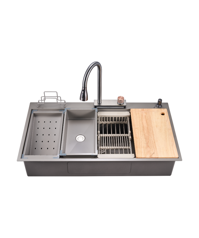 HAUSTERN MERCURY SERIES HAND CRAFTED STAINLESS STEEL FUSION SINK W ACCESSORIES-TITANIUM GREY COLOUR(1000-TG)(HT-MERCURY-1000-TG)
