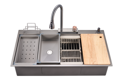 HAUSTERN MERCURY SERIES HAND CRAFTED STAINLESS STEEL FUSION SINK W ACCESSORIES-DIAMOMND BLACK COLOUR(1000-BK)(HT-MERCURY-1000-BK)