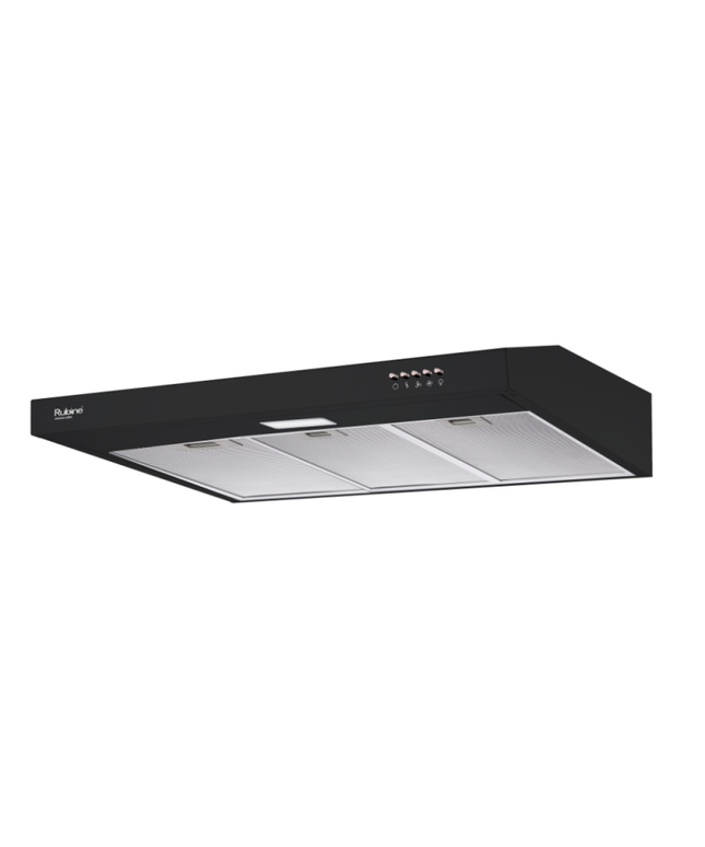 RUBINE RSH-GENOA-90BL SLIM HOOD 3 EXTRACTION SPEED WITH 5-LAYER ALUMINIUM GREASE FILTER