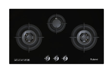 RUBINE RGH-LOTOFLEXI3B-BLFX GLASS GAS HOB WITH FLAME POWER (5.0KW)