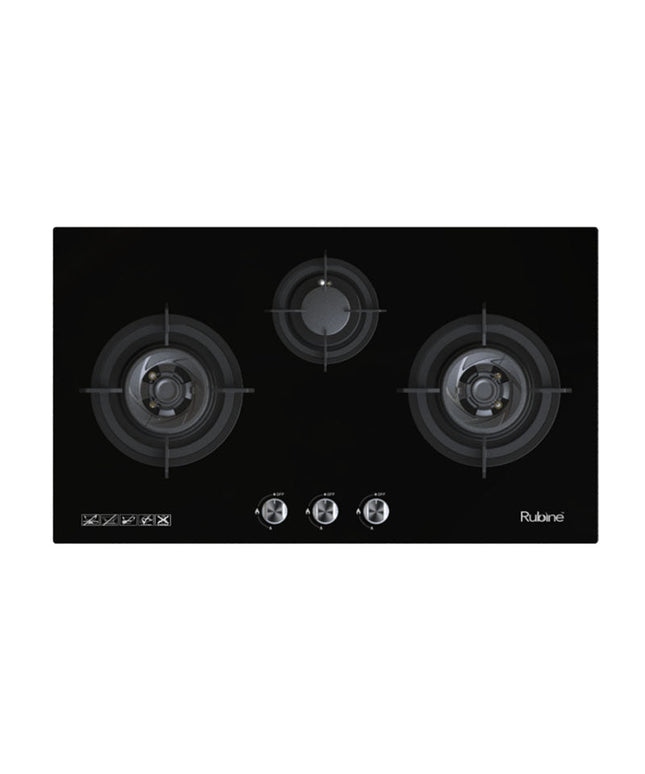 RUBINE RGH-LOTOFLEXI3B-BLFX GLASS GAS HOB WITH FLAME POWER (5.0KW)