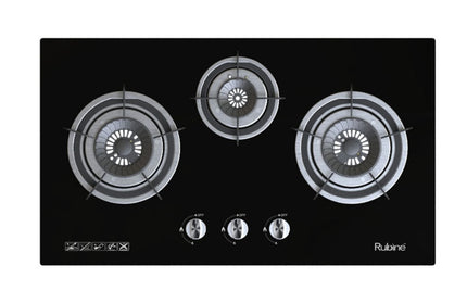 RUBINE RGH-VISTA3B-BL GLASS GAS HOB WITH FLAME POWER (5.0KW)