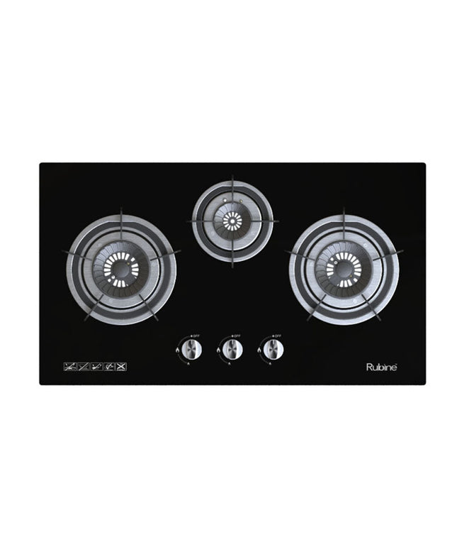 RUBINE RGH-VISTA3B-BL GLASS GAS HOB WITH FLAME POWER (5.0KW)