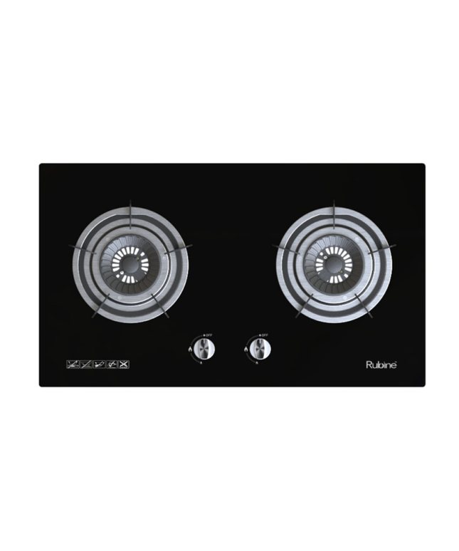 RUBINE RGH-VISTA2B-BL GLASS GAS HOB WITH FLAME POWER (5.0KW)