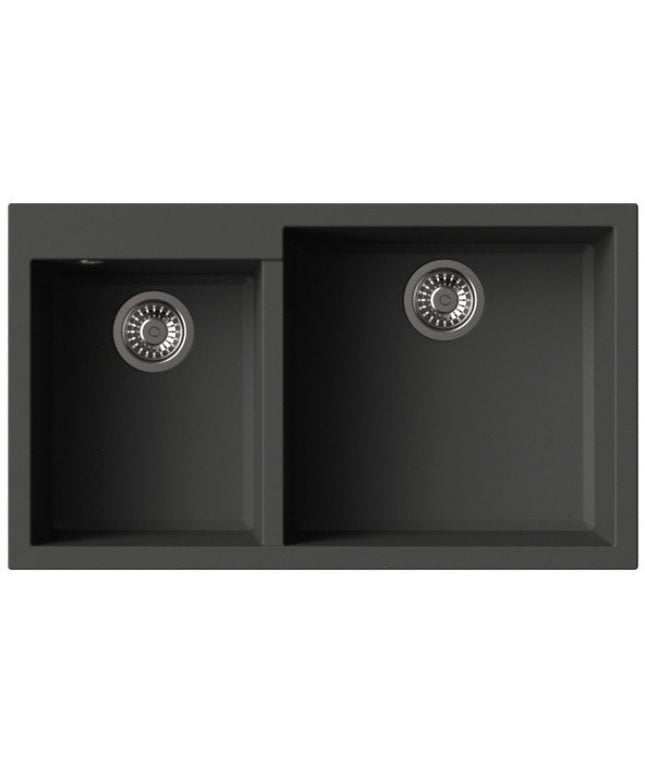 HAUSTERN PRISMA SERIES GRANITE 2B TOP MOUNT KITCHEN SINK GHISA BLACK COLOUR (HT-PRISMA-624B)